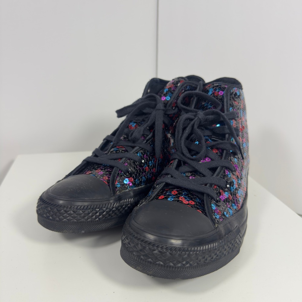 Converse Chuck Taylor All Star Hi Sequins Womens 8 Black Blue Cherry Red Bling - Picture 4 of 16